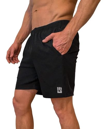 MudGear Men's Freestyle Running Shorts, Moisture-Wicking, Lightweight & Quick-Dry Athletic Workout Apparel with 7" Inseam, Zipper Pocket & 4-Way Stretch for Gym, Race & Trail, Black, Large