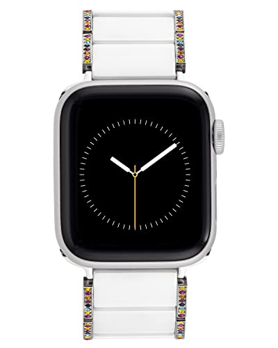 WITHit Anne Klein Ceramic Link Fashion Bracelet for Apple Watch Secure, Adjustable, Apple Watch Replacement Band, Fits Most Wrists (42/44/45mm, White with Crystals)