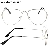 grinderPUNCH Kids Fake Aviator Eye Glasses Clear Lens Children's Non Prescription (Age 3-10), Silver