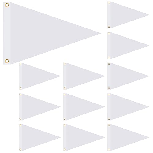 Oudain 12 Pieces Nylon Pennants Flags Blank Pennants Flags 12 x 18 Inch Outdoor Pennants for Party Events Celebration, School, Grand Opening, Garden Backyard Playground Decor(White)