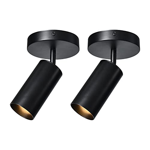 Zicbol Black Ceiling Light, Gu10 Modern Ceiling Spotlight Angle Adjustment Downlight 2 Lights Wall Mount Lights for Living Room, Gallery, Cabinet, Hallway, Bedroom, Showrooms, Kitchen