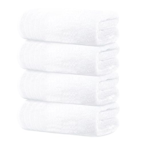 Tens Towels Pack of 4 Extra Large Bath Towels 30 x 60 Inches, 100% Cotton, Larger & Lighter Weight, Quicker to Dry, Super Soft and Absorbent, Perfect for Bathroom, White