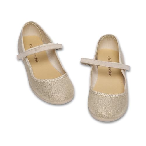 Childrenchic Mary Jane Shoes for Girls – Classic & Comfortable Canvas Dress Shoes for Toddlers & Kids – Perfect Flats for School, Play, and Special Occasions (Canvas, Shimmer Gold, 2 Little Kid)
