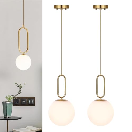 Battery Operated Chandelier Lights Set of 2，Rechargeable Pendant Light,Indoor Ceiling Light Fixture with Remote 12 Colors Modes Dimmable for Dining Room Kitchen Bedroom Living Room(Gold)