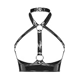 Women's Harness Bra Cupless Cage Bra Faux Leather Lingerie Crop Backless Wire-Free Top Strap Cleavage Bra XL Black