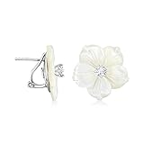 Ross-Simons Italian Mother-Of-Pearl and .40 ct. t.w. CZ Flower Earrings in Sterling Silver