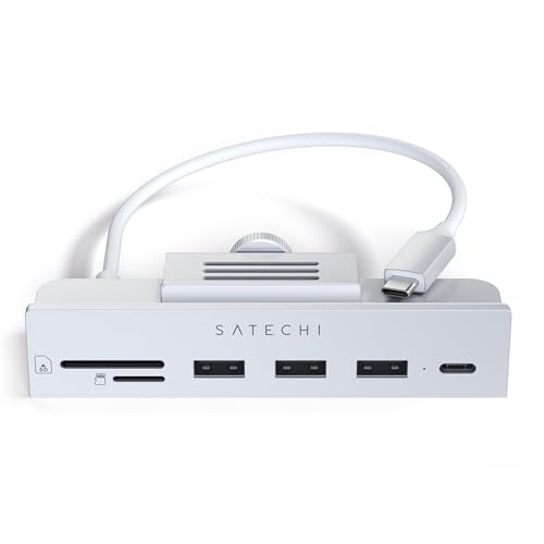 Satechi USB C Hub – iMac USB Adapter – USB C Data Port, USB-A 3.0 Data, Micro/SD Card Readers, USB C Clamp Hub For Apple Studio Display & iMac 24-inch, Does Not Fit 2020 iMac & Earlier Models - Silver