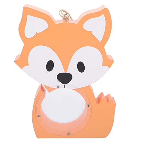 LOGOFUN Wooden Piggy Bank Fox Shaped Coin Bank with Transparent Window Cartoon Money Saving Box for Kids