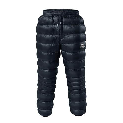 Naturehike DW Down Pants 90% Filling 800FP Warm Ligtweight Windproof Waterproof Down Trousers for Winter Camping,Hiking (Black-S)