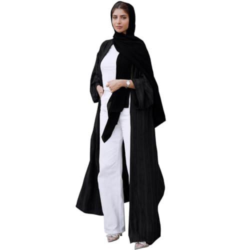 Abayas For Women Muslim Dubai Long Open Front Cardigan Long Sleeve Robe Ramadan Muslim Dress Kimono Kaftan Dress Muslim Clothes Eid Dresses For Women Prayer Outfits Black Cardigan + Hijab L