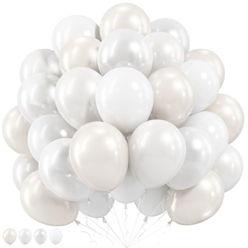Pearl White Balloons, 50 PCS 12 Inch Double Stuffed Pearl Sand White Balloons with Thick Ivory Latex Balloon for Wedding Engagement Baby Shower Bridal Birthday Anniversary Party Decorations Supplies