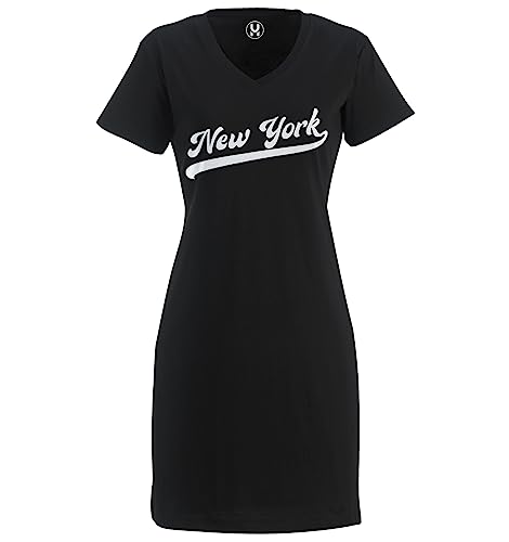 New York - Baseball Jersey Style Ladies Dress (Black, Large/X-Large)