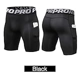 YUSHOW Compression Shorts Men Sports Workout Running Spandex Shorts Compression Underwear for Men with Pocket Tights 3 Pack Black