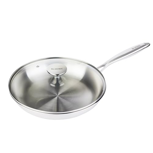 Dr.HOWS ESSENTIAL Tri-ply Stainless Steel Wok Pan, Kitchen Woks & Stir-fry Pans with Lid, Works on Induction, Dishwasher and Oven Broiler Safe, Cooking Frying Pan, Silver (11" pan with lid)