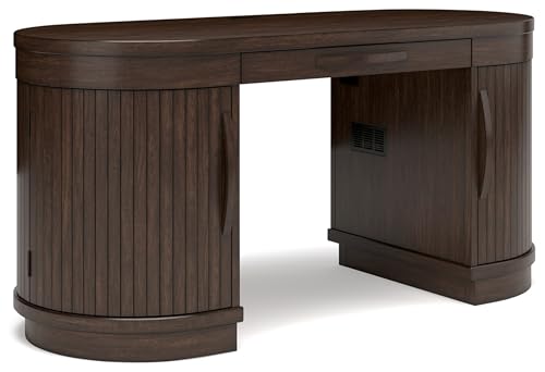 Signature Design by Ashley Korestone Contemporary 63" Home Office Desk with 2 Adjustable Shelves, 2 Cabinets and Cord Management, Dark Brown