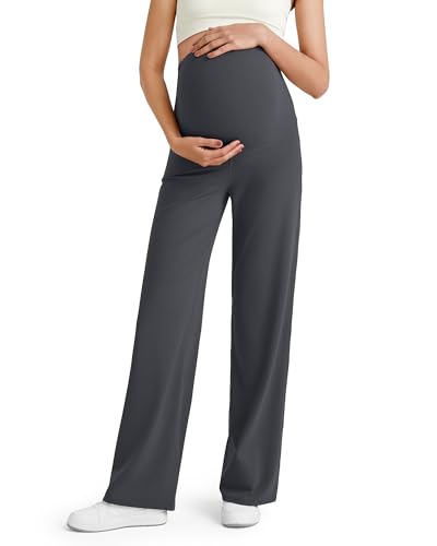 G4Free Pregnancy Pants for Work Wide Leg Loose Maternity Outfits Over The Bump Business Casual Slacks Office Wear (Dark Gray,M,32")