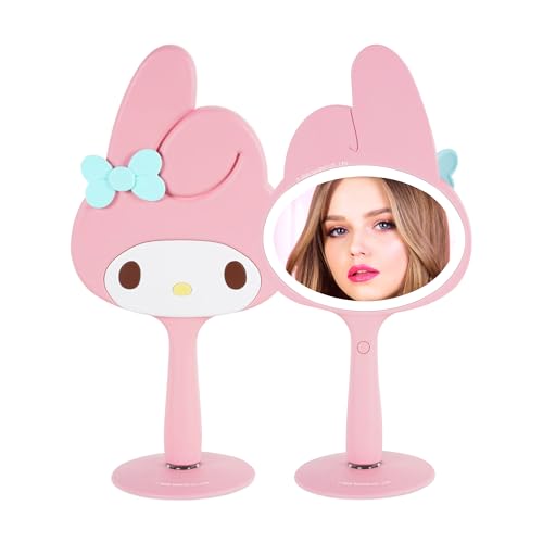 Impressions Vanity My Melody LED Handheld Makeup Mirror for Desk, Lighted Travel Makeup Mirror with Detachable Standing Base, Ultra Bright Adjustable Lighting and My Melody Figural Shaped Design