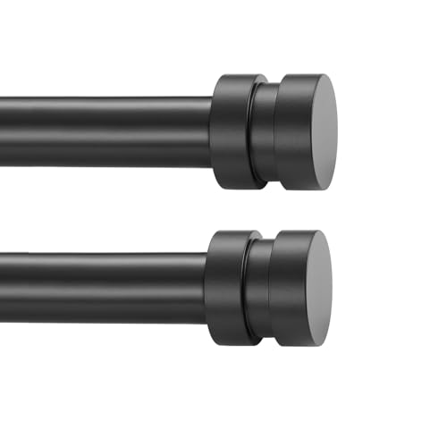 2 Pack Single Curtain Rods, 1Inch Diameter Telescoping Drapery Window Curtain Rod 16-28Inch(1.3-2.3ft) Rod Length, Matte Black