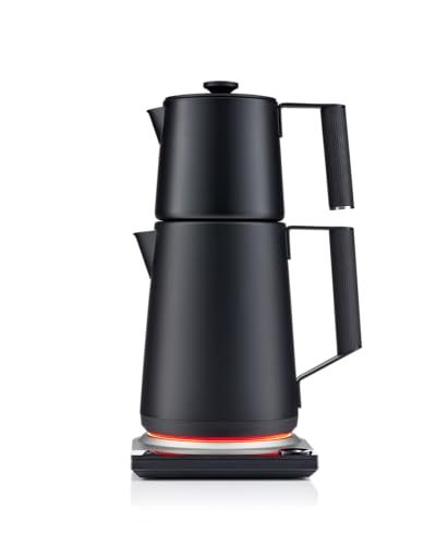 SAKI Electric Turkish Tea Maker Pro, 110V Double Pot Electric Tea Kettle, 304 Stainless Steel BPA Free Turkish Tea Set, LED Indicator, Auto Shut-Off & Boil-Dry Protection, 1.75L, (Matte Black)