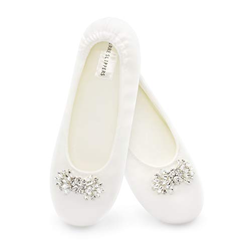 Verre Slippers Bridal Slippers for Women - Comfortable Shiny Rhinestone Broche Wedding Shoes for Dancing - Outdoor Slippers for Women’s Bridal Party - Bride Tribe Bridesmaid Gifts