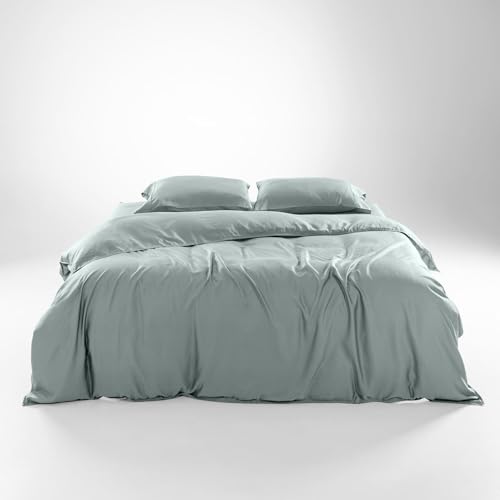 Olive + Crate Tencel Eucalyptus Cooling Duvet Cover Set - Hypoallergenic, Lyocell Tencel Duvet Cover - Soft, Temperature Regulating with Hidden Button Closure & Corner Ties - Queen Size [Eucalyptus]