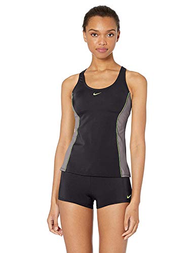 NIKE Swim Women's Standard Color Surge Powerback Tankini Swimsuit Set, Gunsmoke, Small