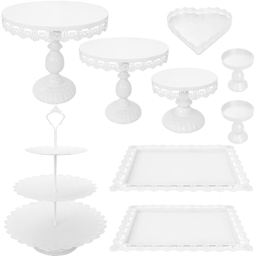 JALANCY Set of 9 Cake Stands Metal Cupcake Stand Set Multiple Styles Candy Fruit Display Tower Dessert Plate Cake Serving Tray for Birthday Party Wedding Anniversary Baby Shower Engagement (White)