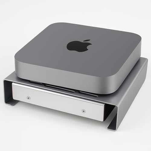 Aluminum Stand with Cooling Fan, Compatible with Mac mini - Desktop Organizer for Router, Switch, TV Box, Mini PC - Heat Dissipation Design for Home/Office Use (Silver)