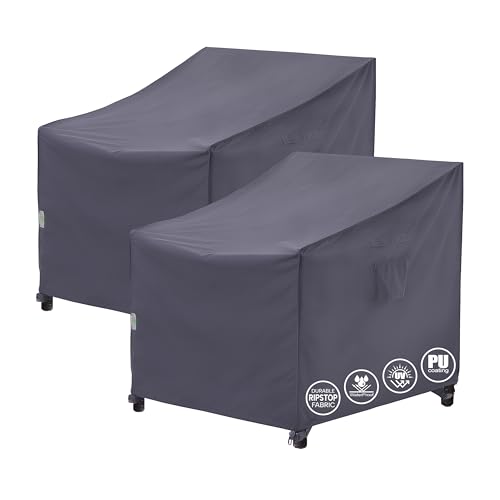 F&J Outdoors Patio Chair Covers, Heavy Duty Waterproof UV Resistant Outdoor Large Deep Seat Lounge Chair Club Chair Cover, Grey, 2Pack, 40" W x 40" D x 36" H