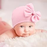 BQUBO Newborn Baby Girls Hats Mittens Set Hospital Hat Beanie Infant Bow Hats Baby Cotton Gloves No Scratch Mittens for 0-6 Months