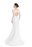 Sorayan Mermaid Wedding Dresses for Bride Classy lace Boho Long Sleeve Open Back Bohemian Wedding Gowns (Small,White)