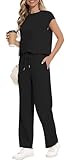 RUBZOOF Lounge Sets for Women 2 Piece Summer Outfits Matching Sets Women Clothing Holiday Outfits Business Casual Pants Set Airport Travel Outfits 2025 Black S