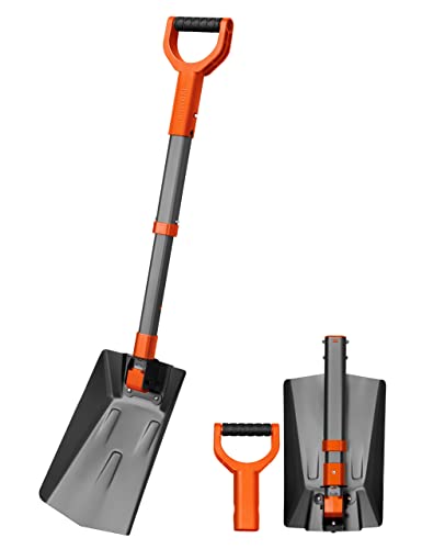 AstroAI 38.4" Folding Snow Shovel for Car, Extendable Snow Shovel with Thickened Aluminum Handle and Reinforced Iron Hinge, Portable and Multifunctional for Cars, Snowmobiles, Camping and Mud, Grey