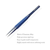 Precision Titanium Alloy Tweezers for Electronics Repair Non-magnetic Non-slip Jump Wire Microscope Tweezers for Micro Soldering Work PCB Motherboard Repair (Curved Tip)