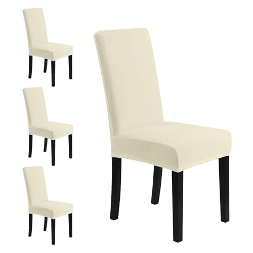 MOSAYT Velvet Dining Chair Covers Set of 4 - Stretch Slipcovers with Thick Removable Fabric for Parsons Chairs, Washable Seat Protectors for Kitchen, Banquet & Home Decor, Beige