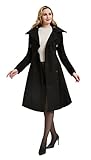 QZUnique Long Trench Pea Coat for Women - Wool Winter Trench Coat Goth Lapel Peacoat Outwear Thick Hood Pea Jacket Trenchcoat