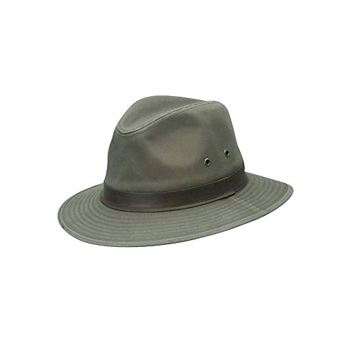 Dorfman Pacific Men's One-Piece Canvas Faux Leather-Trim Safari Hat,Olive,Large