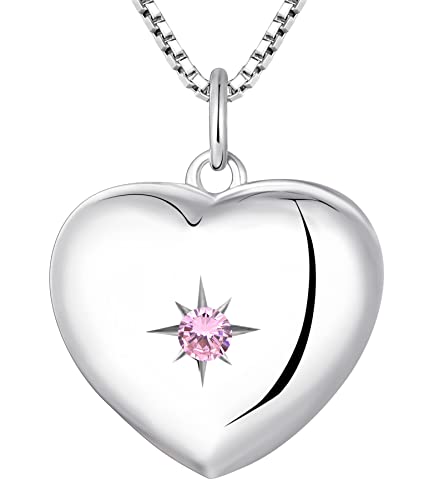 YL Locket Necklace 925 Sterling Silver Personalized Love Heart Photo Lockets Pendant Pink Tourmaline Picture Jewelry for Women