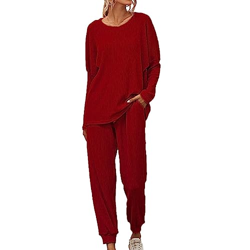 Lastesso Women's Loungewear Sets 2 Piece Sets for Women Going out Casual Size Joggers Homewear Set Soft Casual Szie Loungewear Vacation Outfits Today's Deals Wine L