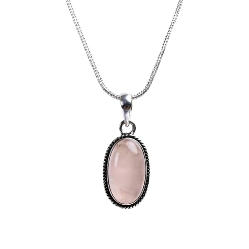 Universe Kart Handmade Rose Quartz Gemstone Pendant Necklace in 925 Sterling Silver - Bohemian Healing Stone Jewelry for Spiritual Energy - Perfect Gift for Her, Wife, or Mother