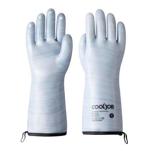 COOLJOB Heat Resistant Oven Gloves, Waterproof Liquid Silicone BBQ Grilling Gloves for Barbecue, Kitchen Cleaning, Baking, Blue, Medium
