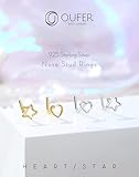 OUFER 925 Sterling Silver Nose Rings, Heart Nose Studs For Women, Cute Nose Nostril Piercing Jewelry, L-Shaped 20G Silver Nose Rings Studs-Silver Heart