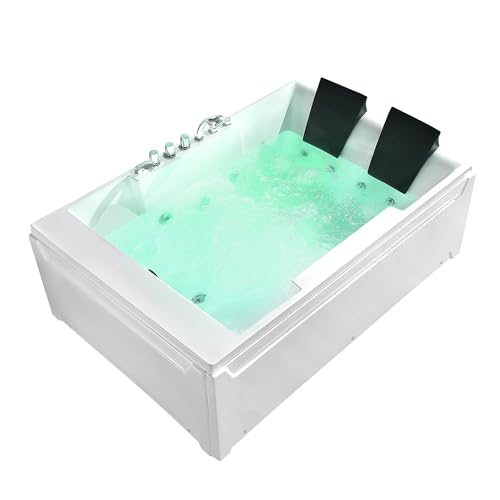 Empava 72" x 48" Whirlpool Tub, 2 Person Jetted Bathtub, Hydro Massage & Chromatherapy [ETL Certified], 3 Sided Apron, Acrylic , 1125 Watt, 110 Gallons, Left Drain