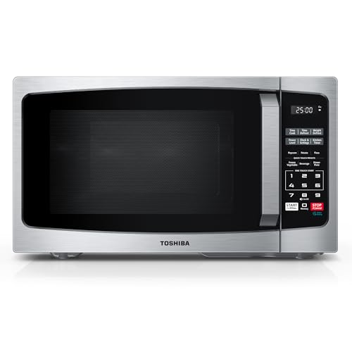 TOSHIBA ML-EM09PA(SS) Small Microwave Oven with 6 Auto Menus, Mute Function & Child Lock, LED Lighting, Perfect for Apartments & Dorms, 0.9 Cu Ft, 10.6 Inch Removable Turntable, 900W, Stainless Steel