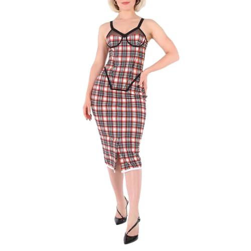 BURBERRY Ladies Bright Red Check Check Stretch Jersey Sleeveless Corset Dress, Brand Size 6 (US Size 4)