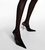 BIUBAKUA Slingback Heels for Women Pointed Toe Stiletto High Heels Stretch Slip on Backless Patent Leather Fashion Comfortable Dress Pumps Shoes Black