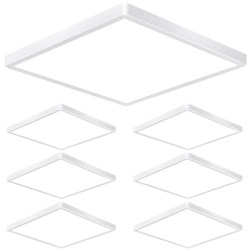 Rezant 12 Inch 24W LED Flush Mount Ceiling Light Fixtures, 3000K/4000K/6000K Adjustable Square LED Ceiling Light, 2800LM Flat Panel Ceiling Light Fixture for Hallway, Kitchen, Bedroom (White-6 Pack)