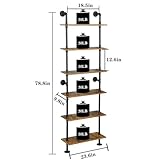 ZIOTHUM 6-Tier Industrial Pipe Shelves Shelf Shelving Rustic Wood Metal Wrought Iron Ladder Bookcase Bookshelf Wall Mounted Mount DIY Loft Vintage Floating Hanging Storage Display (23.6x9.8x78.7”)