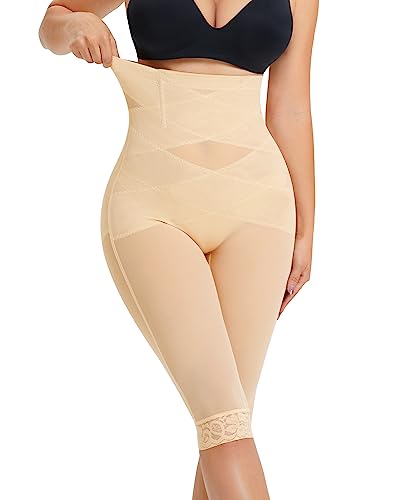 RDSIANE Body Shaper For Women Tummy Control Butt Lifting Shapewear Criss-Cross High Waist Shapewear Pants Thigh Slimmer Beige