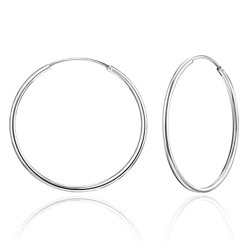 SWEETV Silver Hoop Earrings for Women Hypoallergenic 925 Sterling Silver Earrings 30MM Thin Medium Hoops-suitable for ages 15+